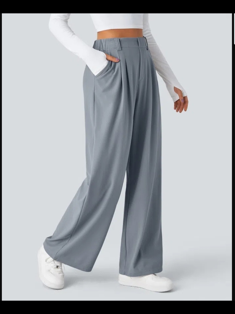 NWT XL Tall HALARA Wide-Leg High-Waist Pleated Trousers - Gray - Picture 4 of 6